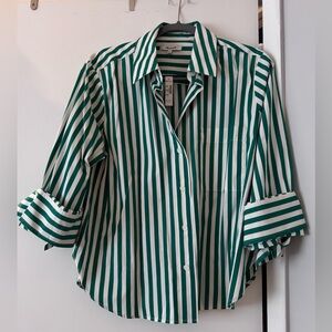 Madewell Poplin Green and White Striped Button-Up Shirt